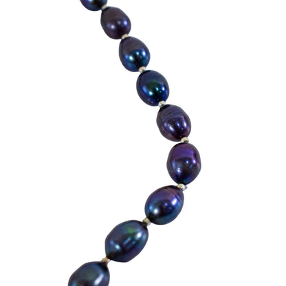 Baroque Tahitian pearl single strand iridescent Princess necklace with sterling silver beads