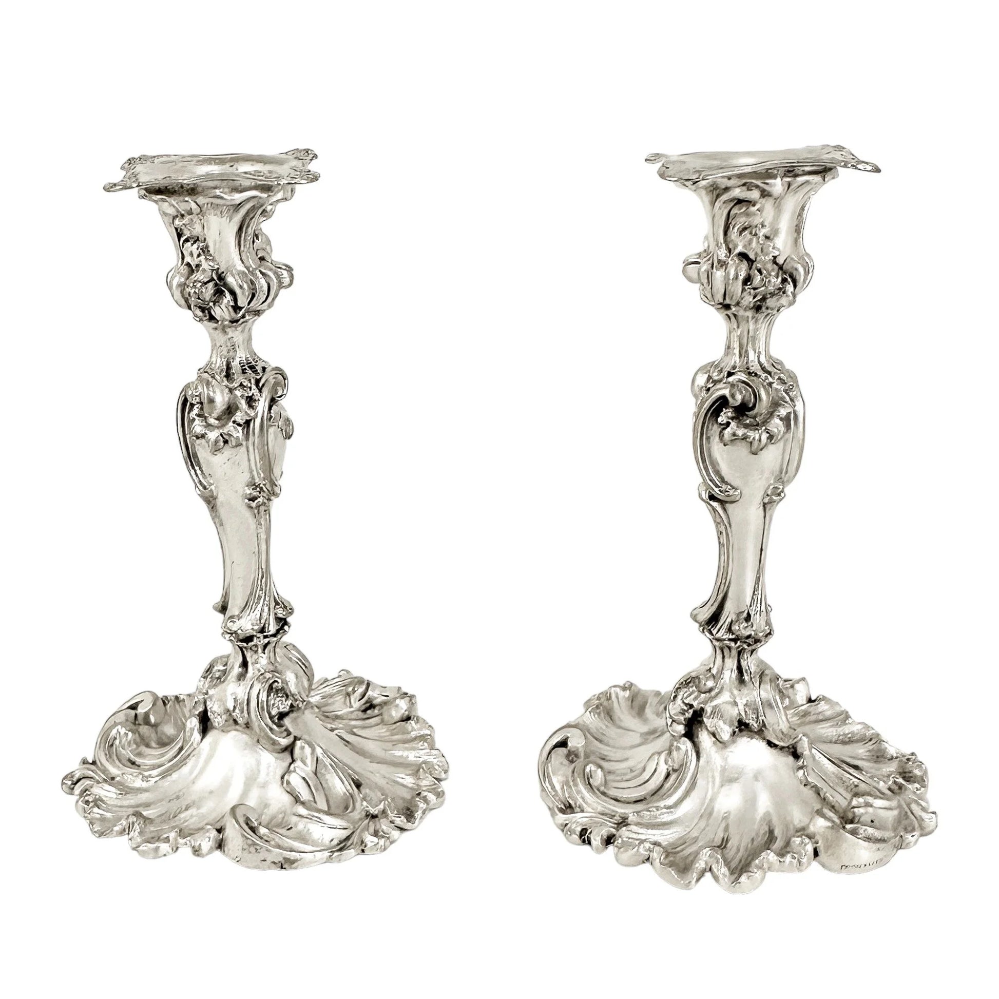 Edwardian Elkington silver plated Rococo candlesticks