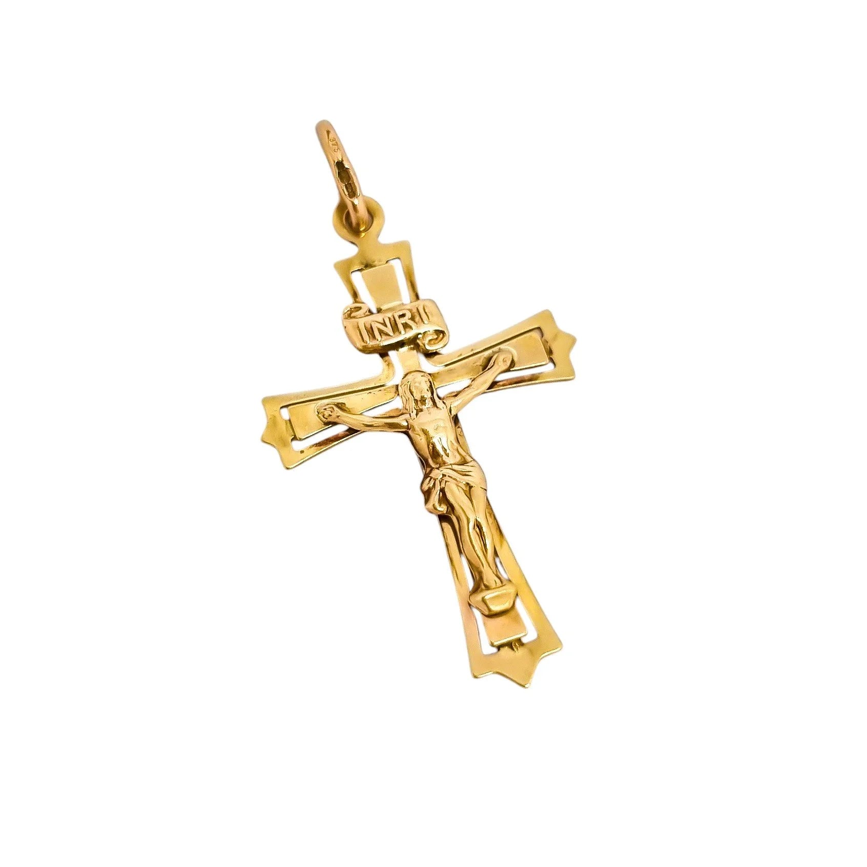 Vintage UnoAErre Italian 9ct yellow gold INRI crucifix pendant