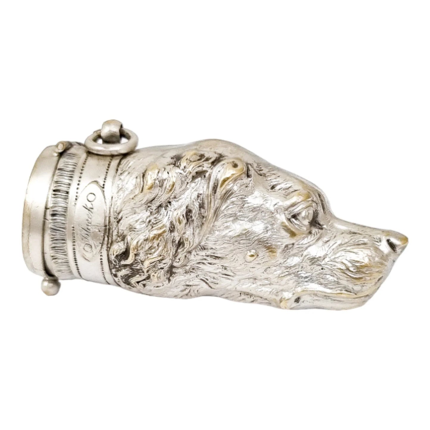 Large Victorian silver plated vesta match holder, hunting hound / gun dog