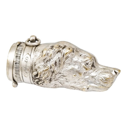 Large Victorian silver plated vesta match holder, hunting hound / gun dog