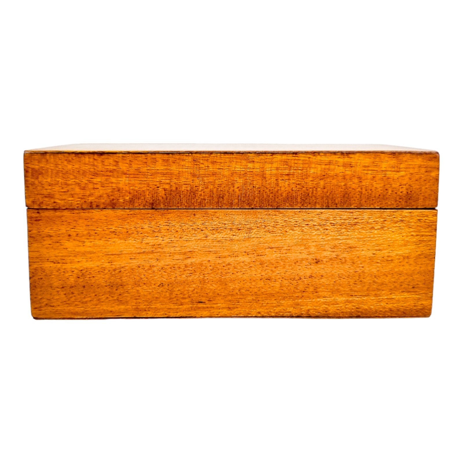 Art Deco satinwood keepsake / card box with cherry leather lining