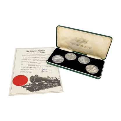 Boxed Railway Act 1921 set of sterling silver 4 commemorative medals for 50th anniversary
