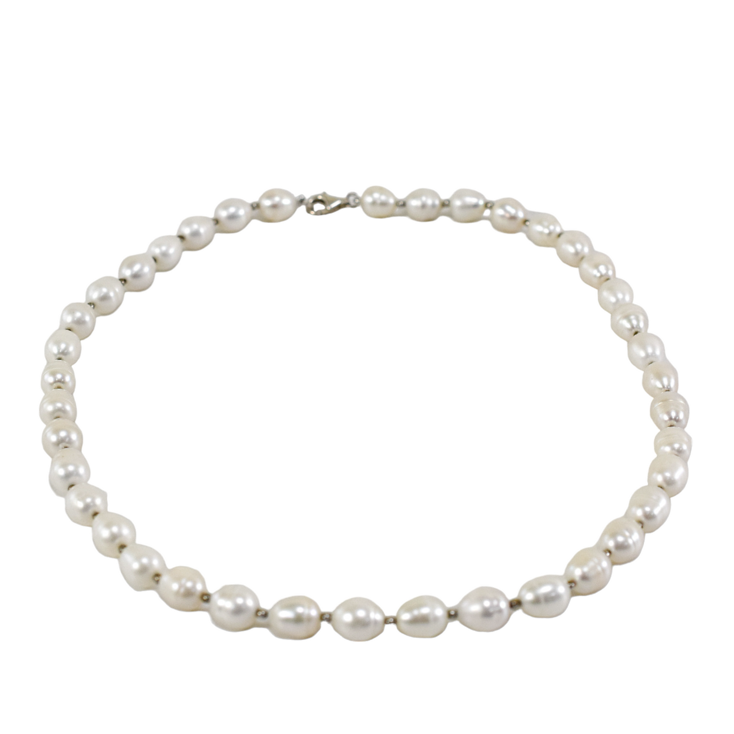 Baroque saltwater white pearl single strand princess necklace with sterling silver beads