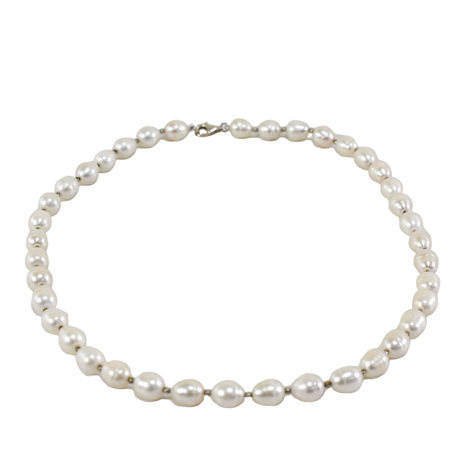 Baroque saltwater white pearl single strand princess necklace with sterling silver beads