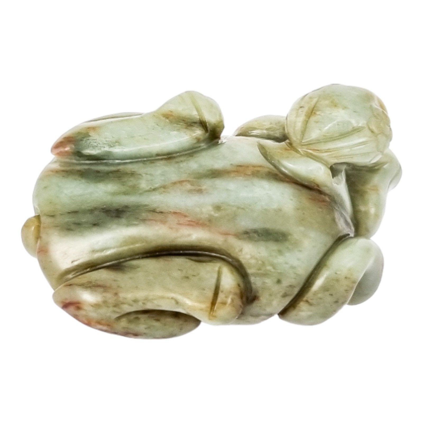 Qing dynasty celadon russet jade carving of lion and bird