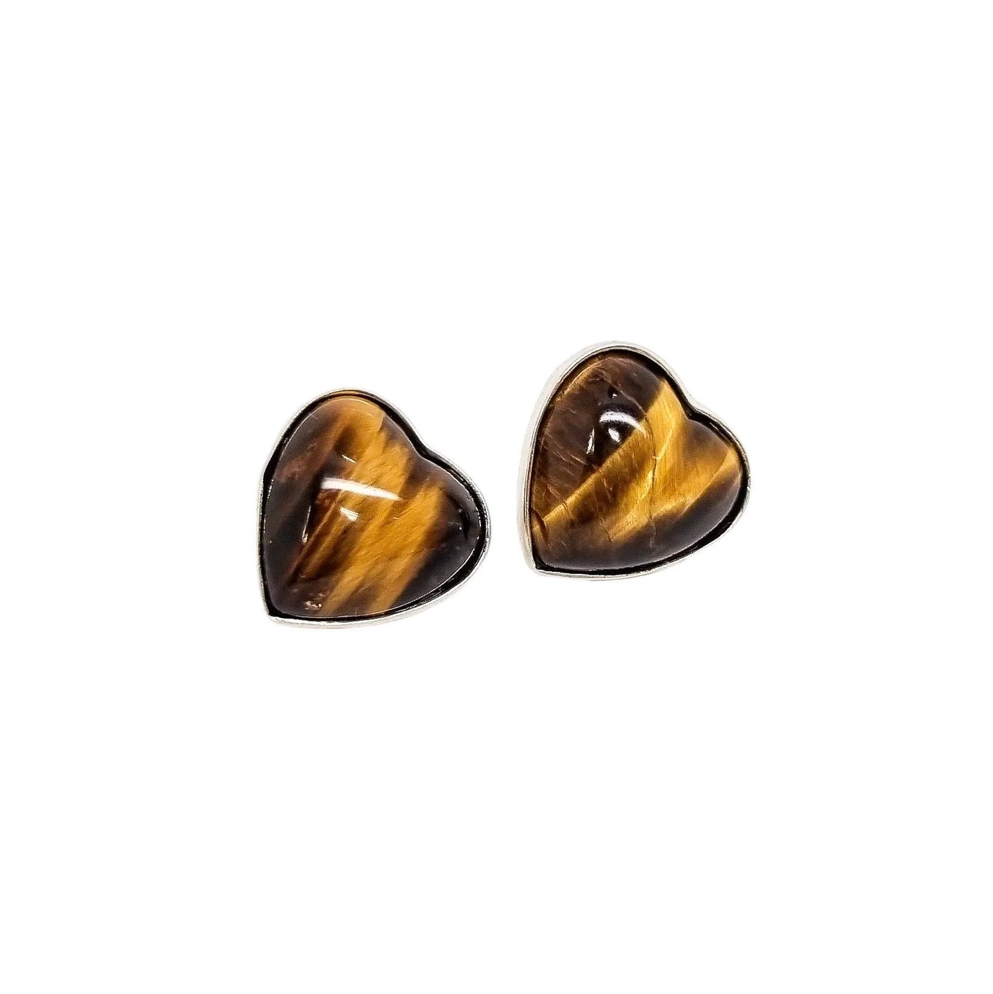 Tiger’s eye sterling silver heart-shaped stud earrings
