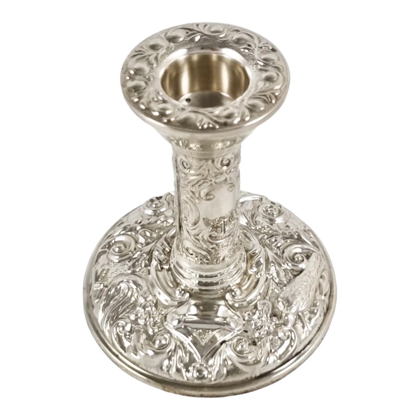 Vintage sterling silver candlestick embossed with flowers in Art Nouveau style