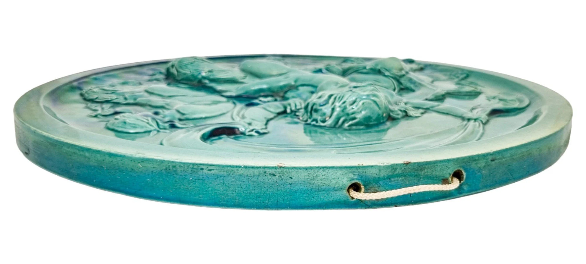 French 1890's Clément Massier huge iridescent turquoise wall charger