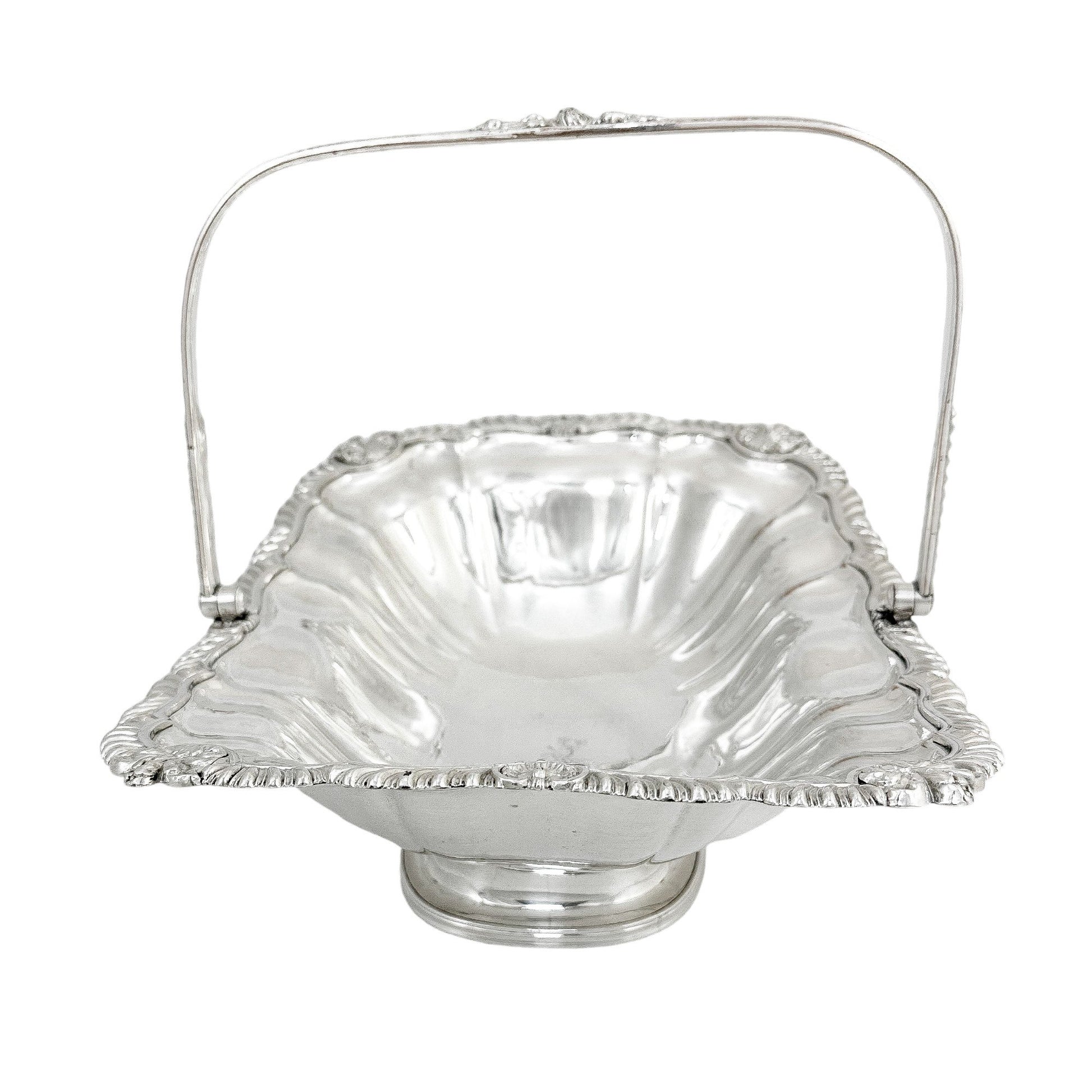 George III Old Sheffield plate large fluted basket with sterling aristocratic stag family crest