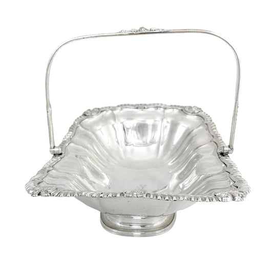 George III Old Sheffield plate large fluted basket with sterling aristocratic stag family crest