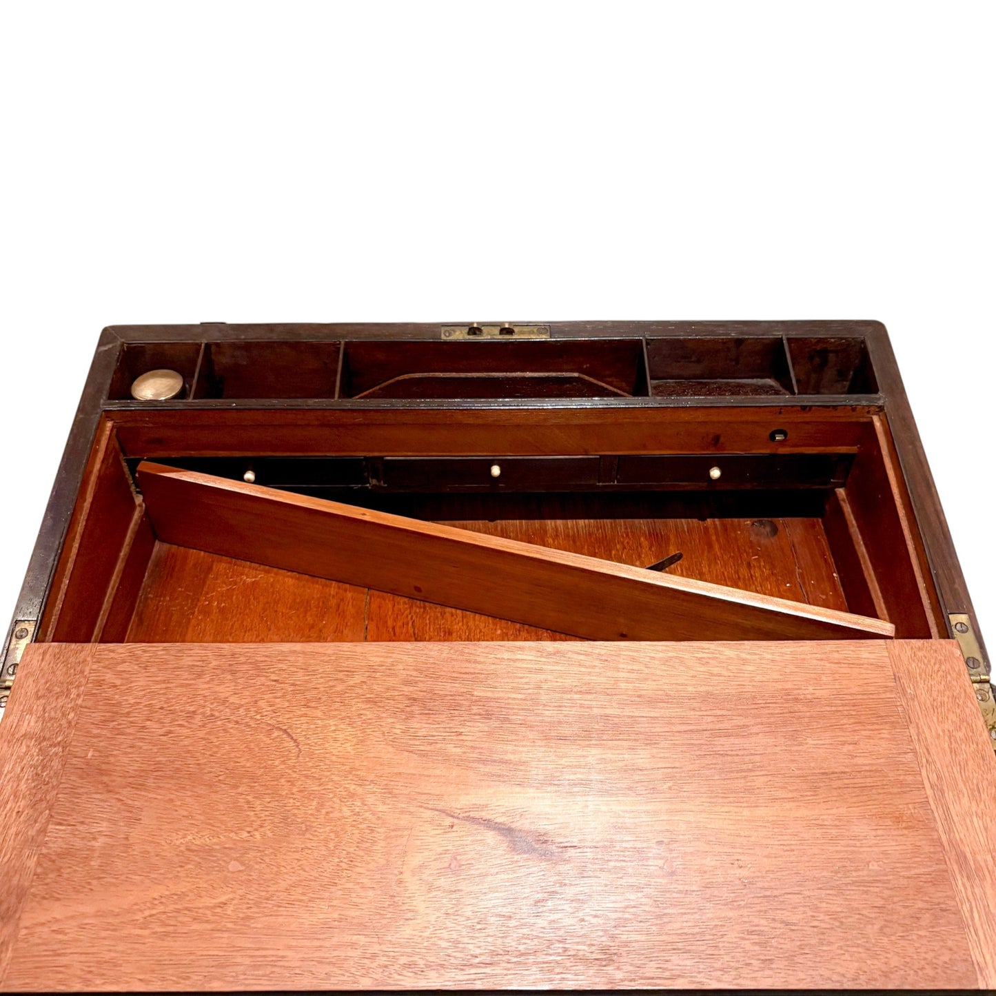 Victorian mahogany writing slope, secret drawers, working key