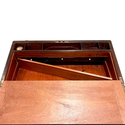 Victorian mahogany writing slope, secret drawers, working key