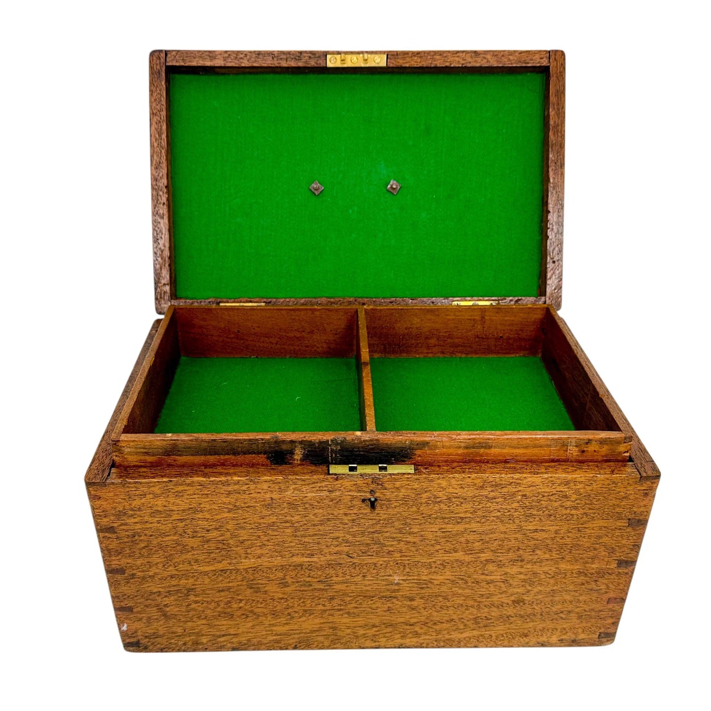 Arts and Crafts oak jewellery box with removable trays and working key