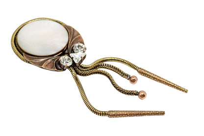 Vintage Ermani Bulatti Art Deco bronzed mother-of-pearl large dangling statement brooch