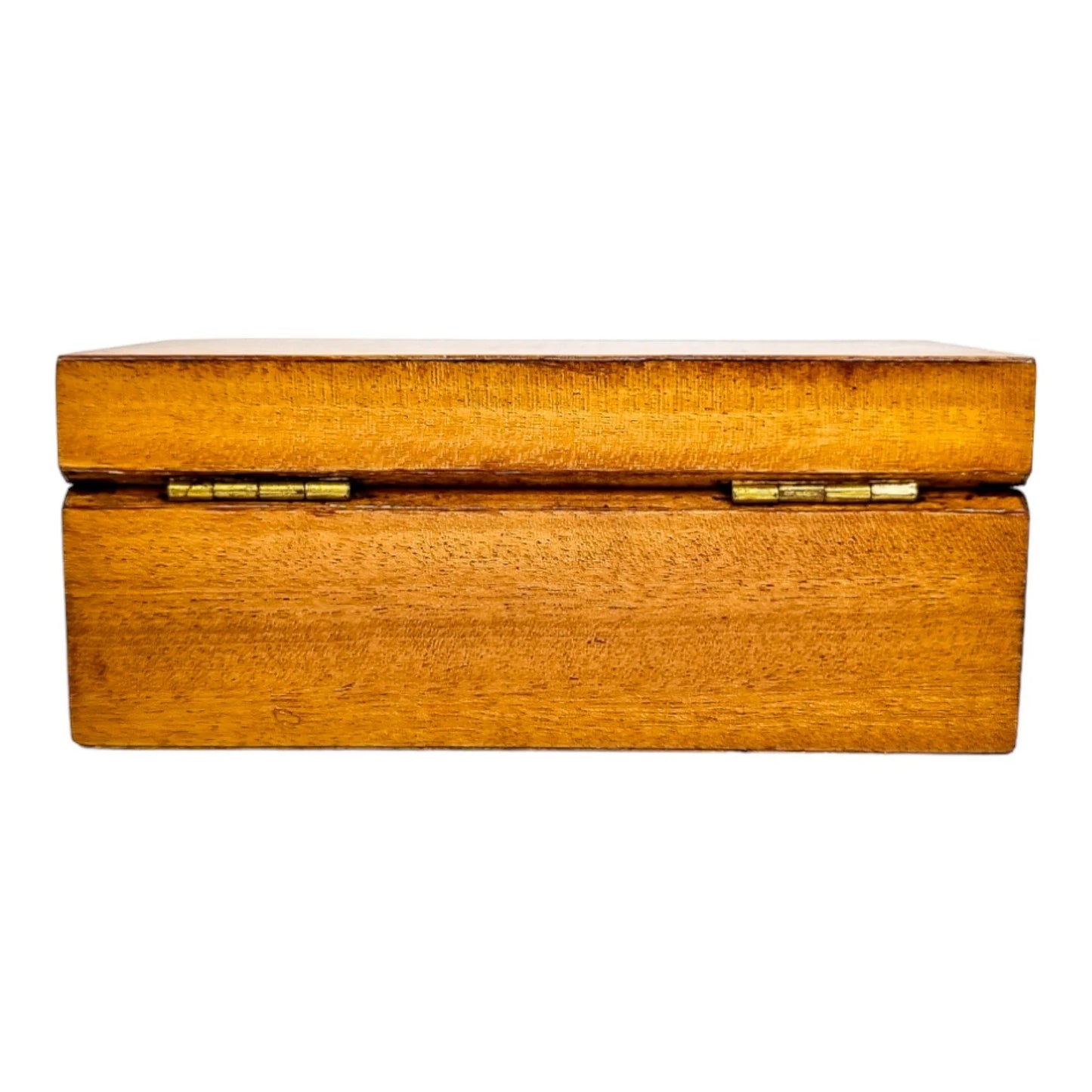 Art Deco satinwood keepsake / card box with cherry leather lining