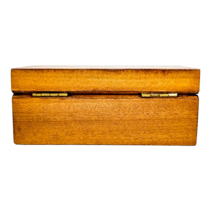 Art Deco satinwood keepsake / card box with cherry leather lining