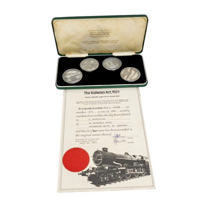 Boxed Railway Act 1921 set of sterling silver 4 commemorative medals for 50th anniversary