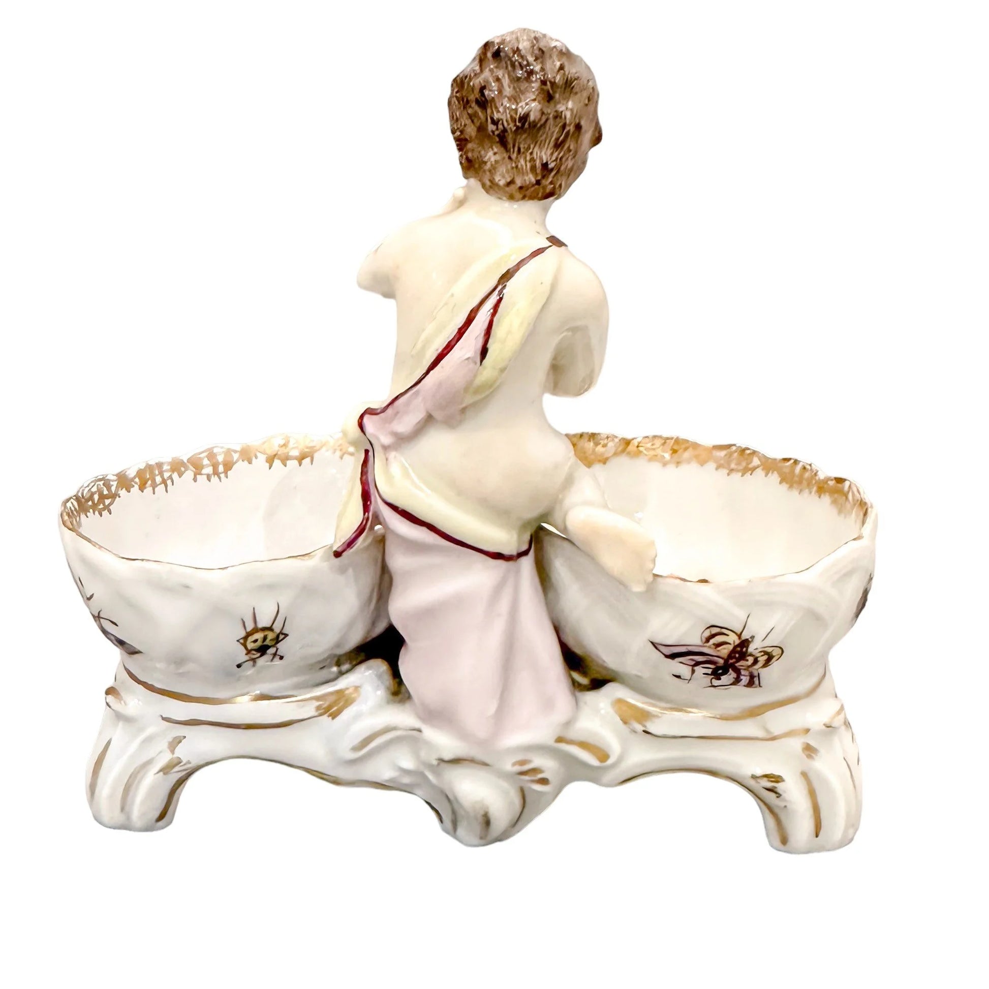19th century Dresden porcelain open salt cellar with seated putti