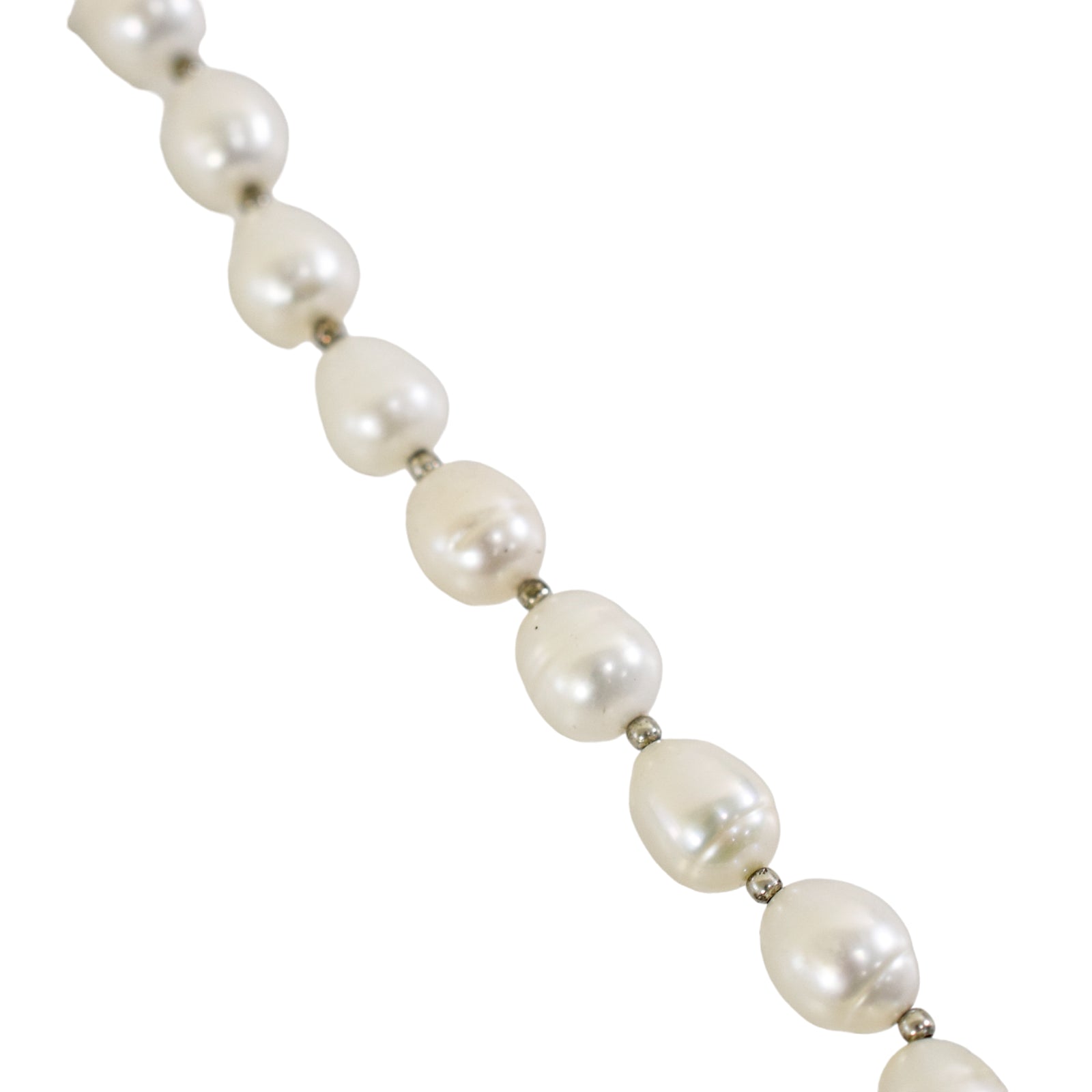 Baroque saltwater white pearl single strand princess necklace with sterling silver beads