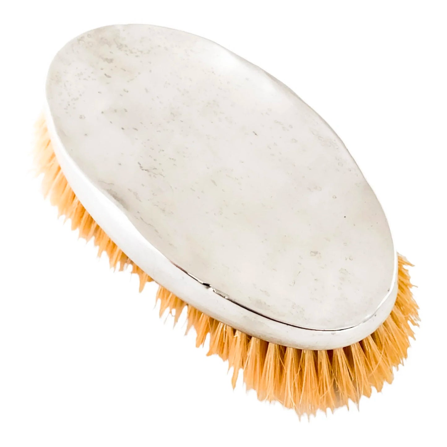 Large Edwardian sterling silver oval military beard / hairbrush with boar bristles