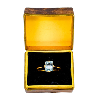 Antique 1.35 ct aquamarine solitaire ring in 22 ct yellow gold, size K ½