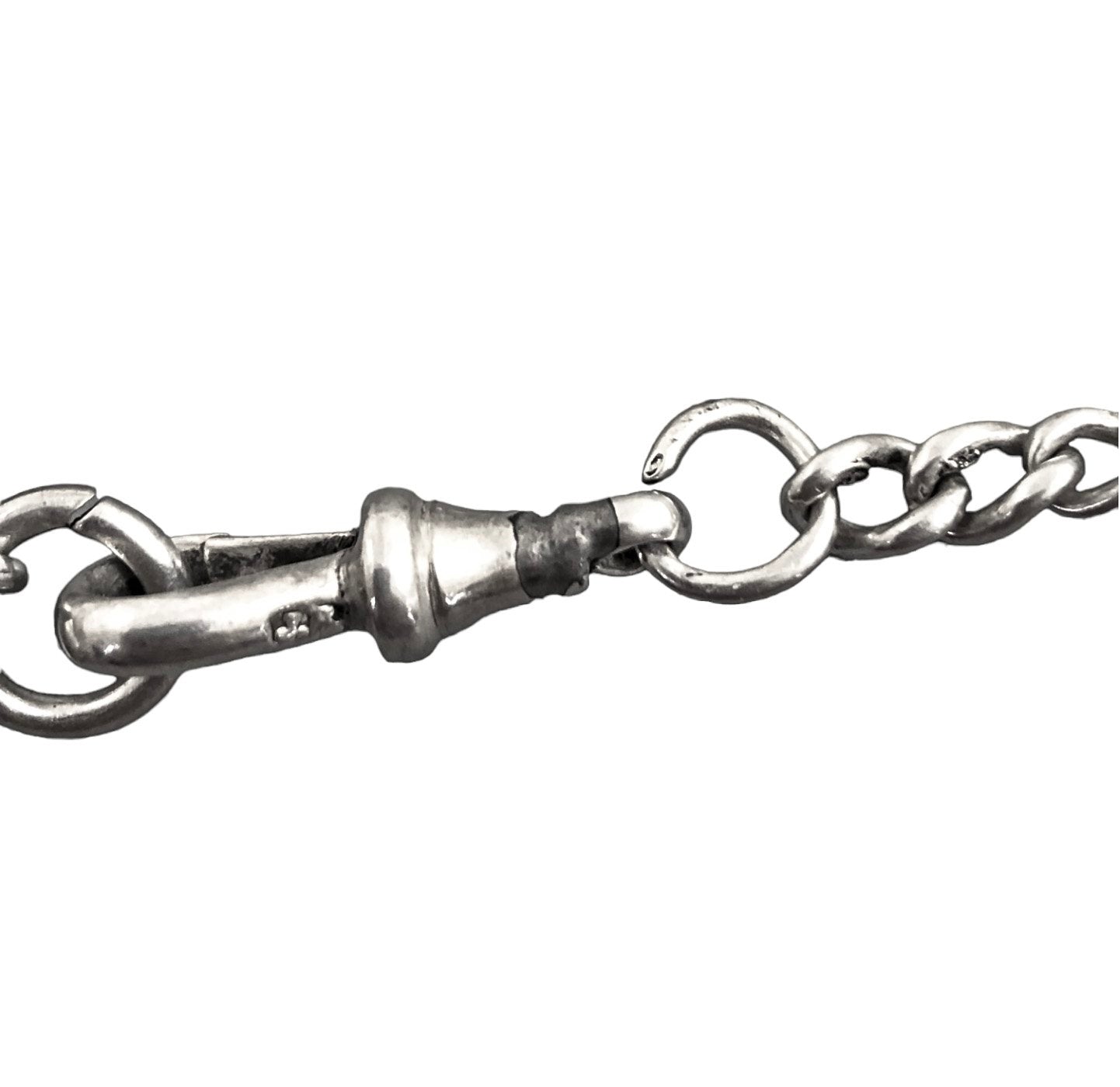 WWI sterling silver vesta case engraved with scrolls, on a Victorian watch curb Albert chain