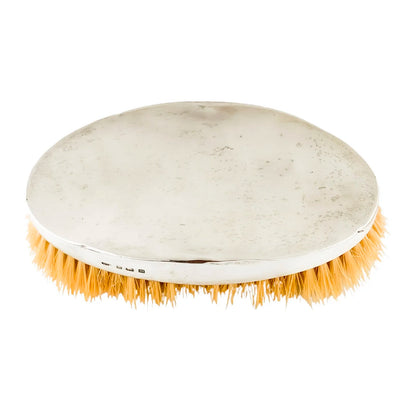 Large Edwardian sterling silver oval military beard / hairbrush with boar bristles