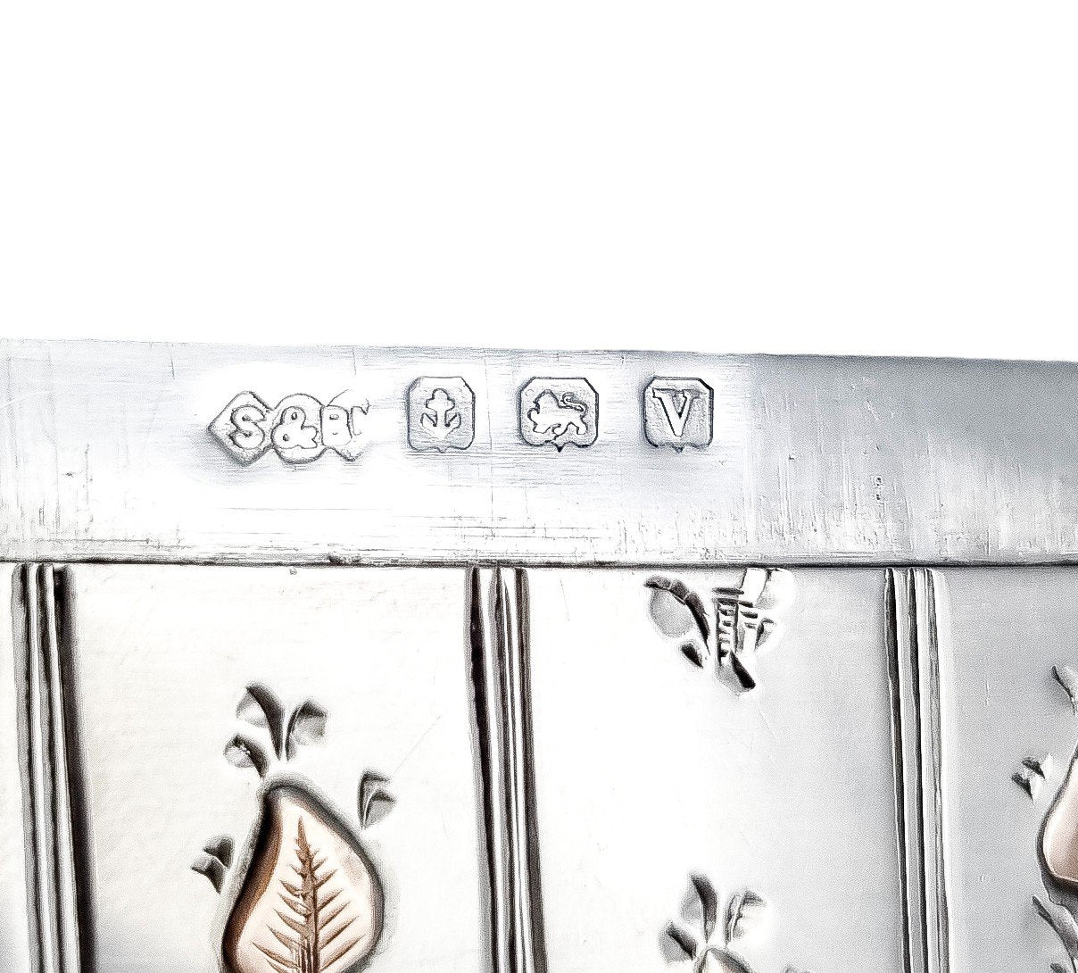 Art Deco sterling silver 9ct rose gold card case with leaf decoration