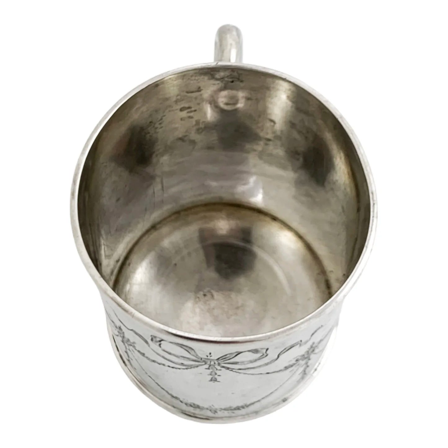 1920's sterling silver Christening children’s cup / mug engraved with flowers, garlands, bows in Art Nouveau style