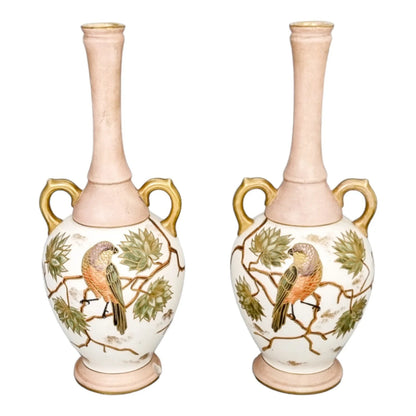 1880's Franz Anton Mehlem for Royal Bonn blush Aesthetic pair of vases