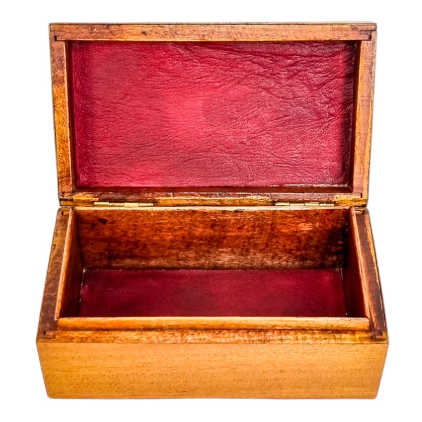 Art Deco satinwood keepsake / card box with cherry leather lining
