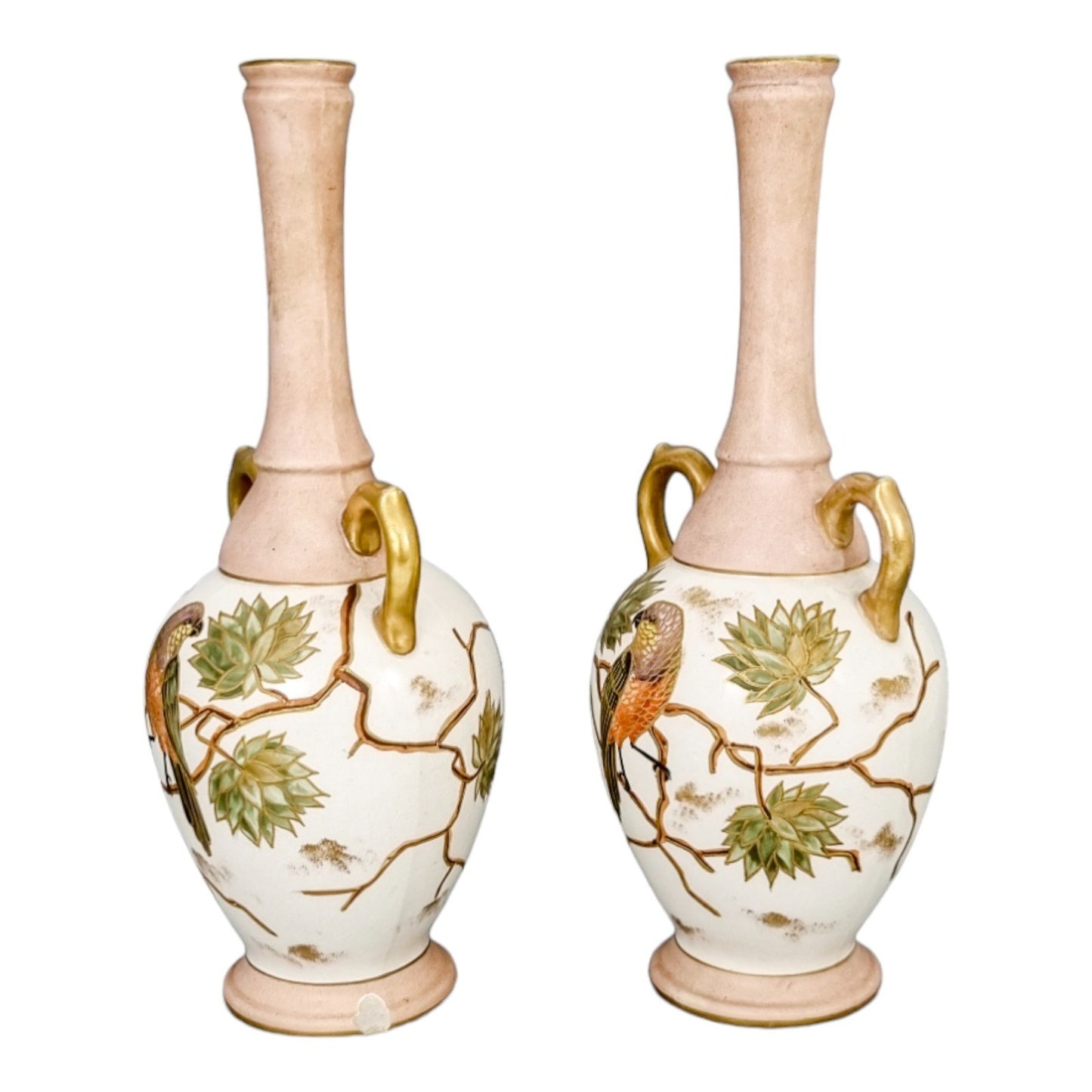 1880's Franz Anton Mehlem for Royal Bonn blush Aesthetic pair of vases