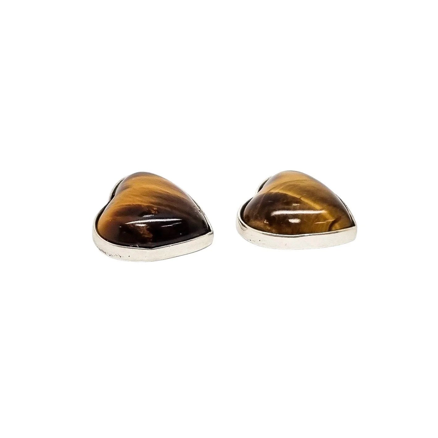 Tiger’s eye sterling silver heart-shaped stud earrings
