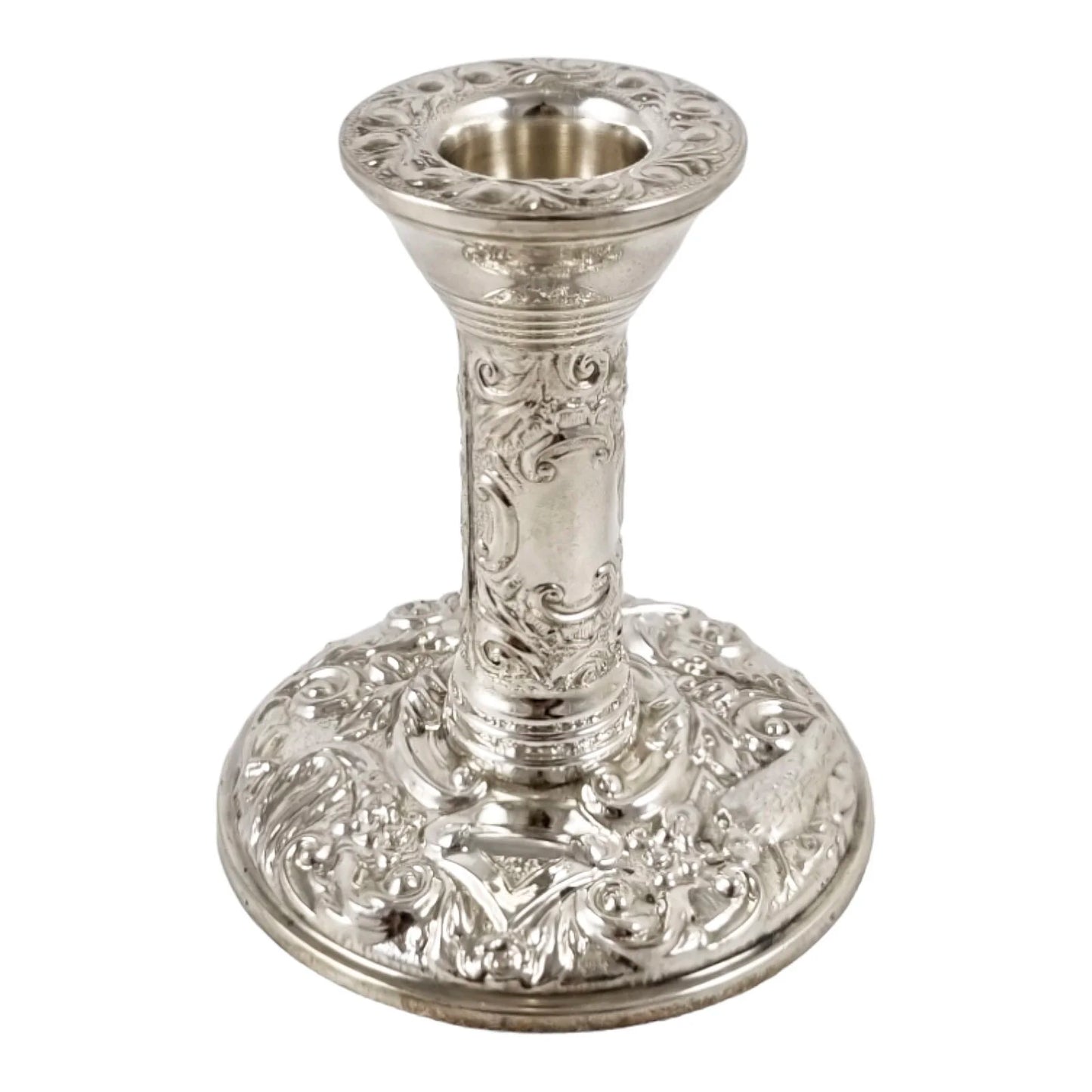 Vintage sterling silver candlestick embossed with flowers in Art Nouveau style