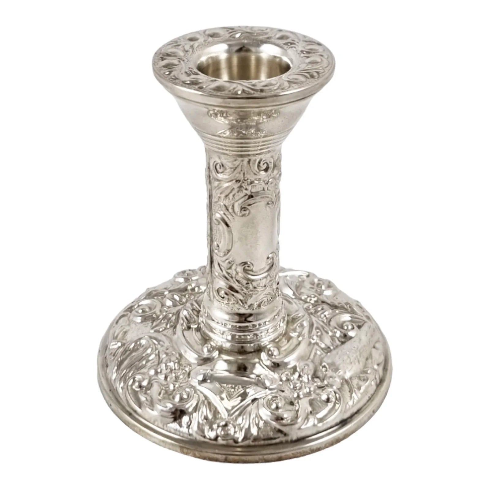 Vintage sterling silver candlestick embossed with flowers in Art Nouveau style