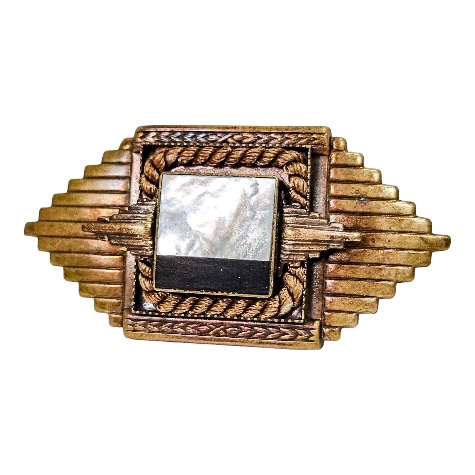 Vintage Ermani Bulatti Art Deco statement onyx and mother of pearl brooch