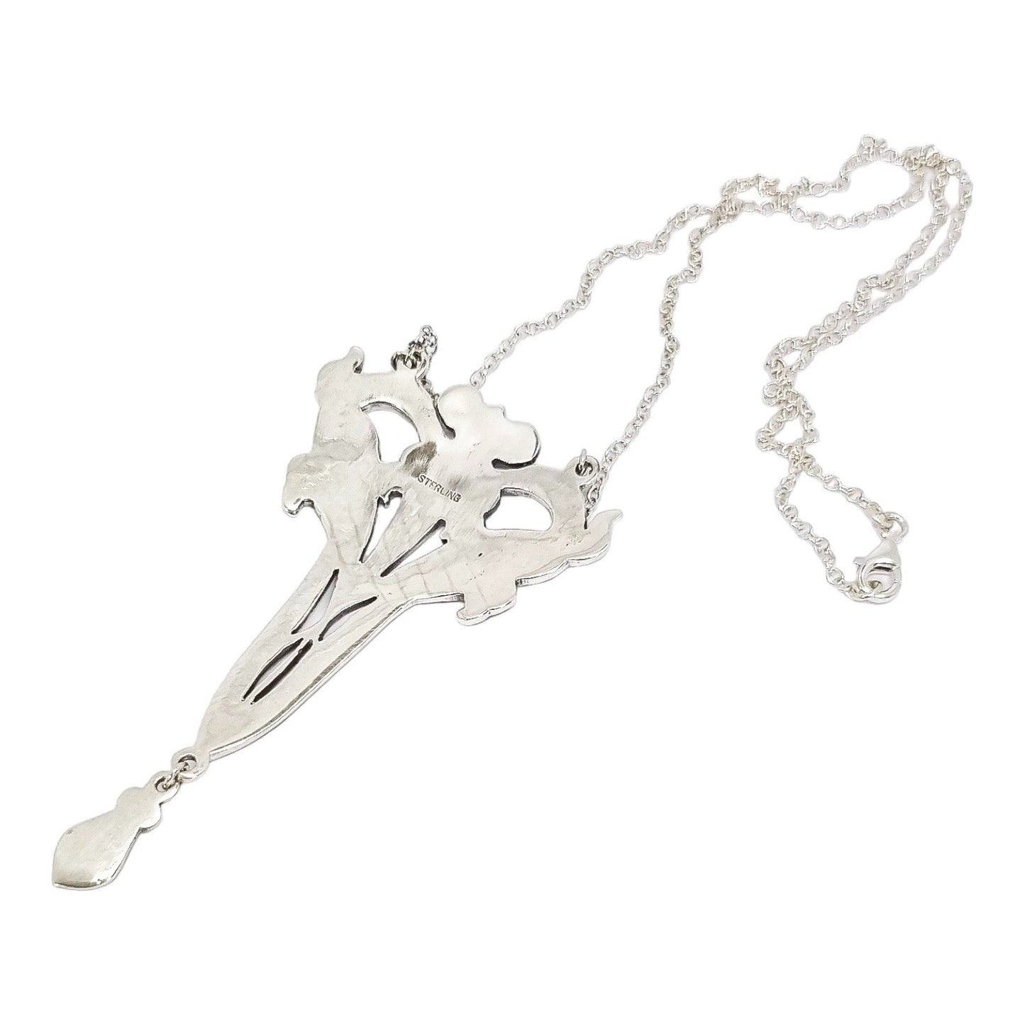 Art Nouveau sterling silver enamel floral pendant necklace