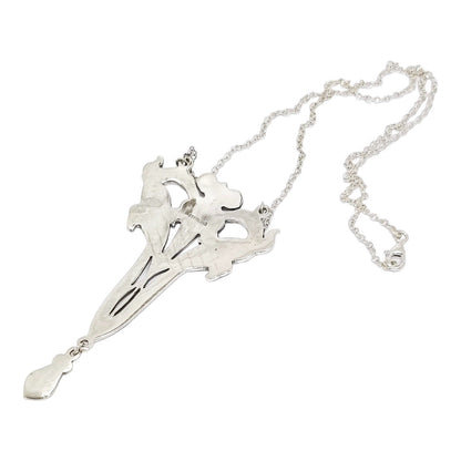 Art Nouveau sterling silver enamel floral pendant necklace