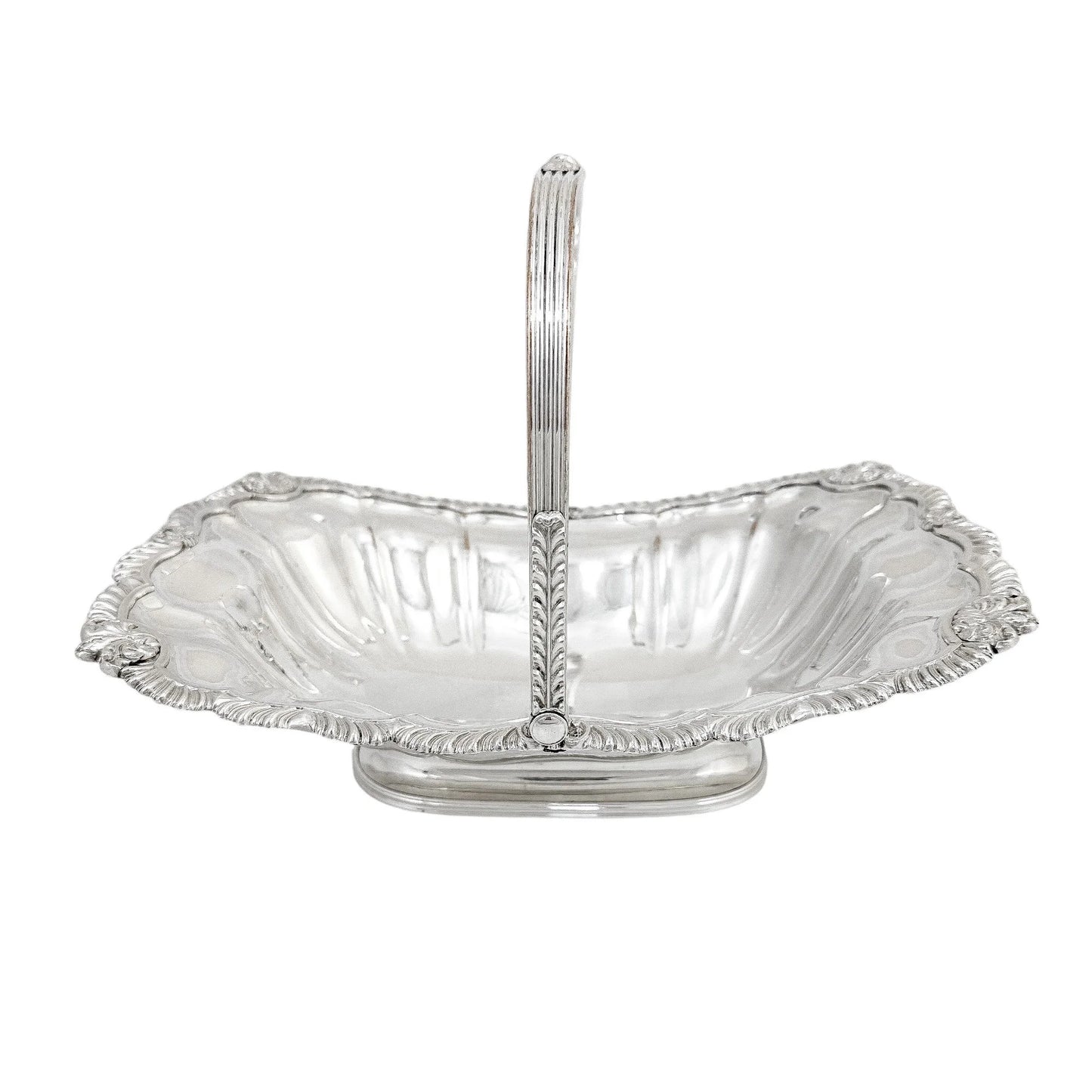 George III Old Sheffield plate large fluted basket with sterling aristocratic stag family crest