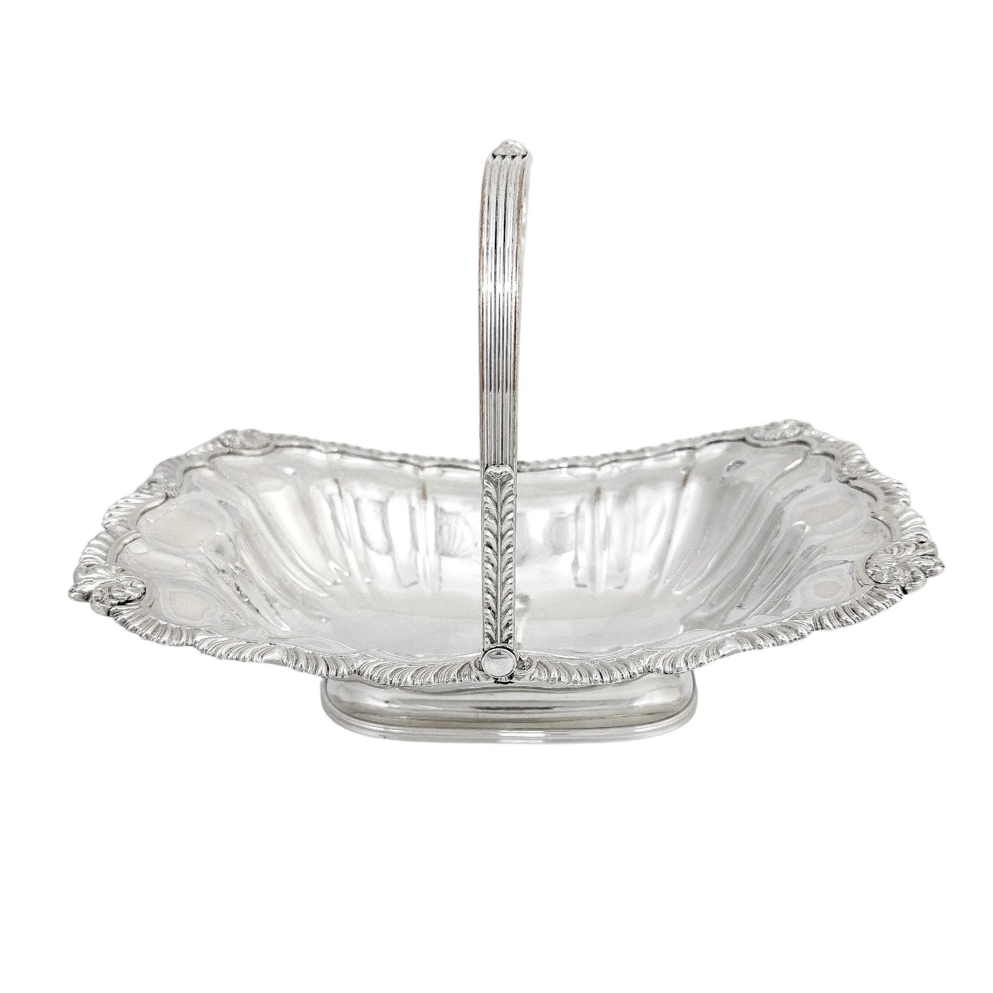George III Old Sheffield plate large fluted basket with sterling aristocratic stag family crest