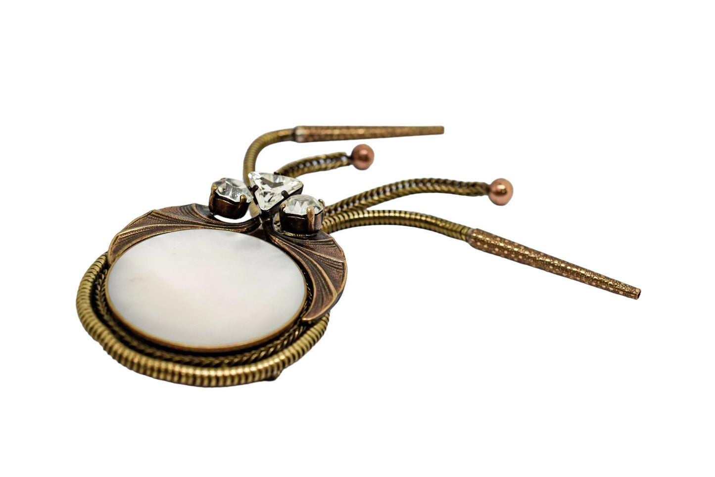 Vintage Ermani Bulatti Art Deco bronzed mother-of-pearl large dangling statement brooch