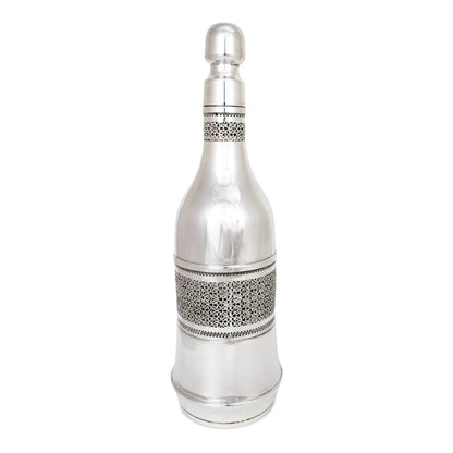 Vintage silver plated bottle sleeve with Arabesque scrolling lattice design, A. Segal