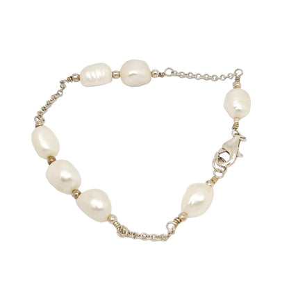 Vintage sterling silver bracelet with large baroque freshwater pearls