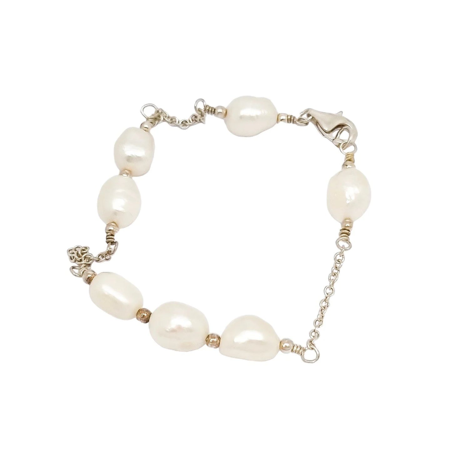 Vintage sterling silver bracelet with large baroque freshwater pearls