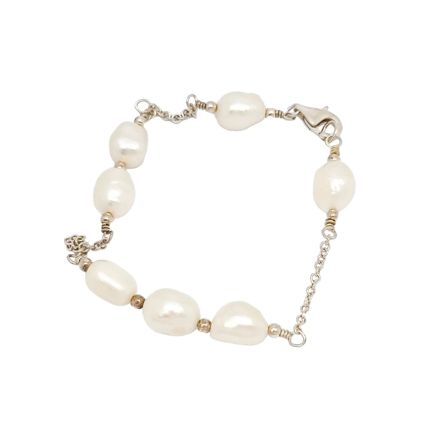Vintage sterling silver bracelet with large baroque freshwater pearls