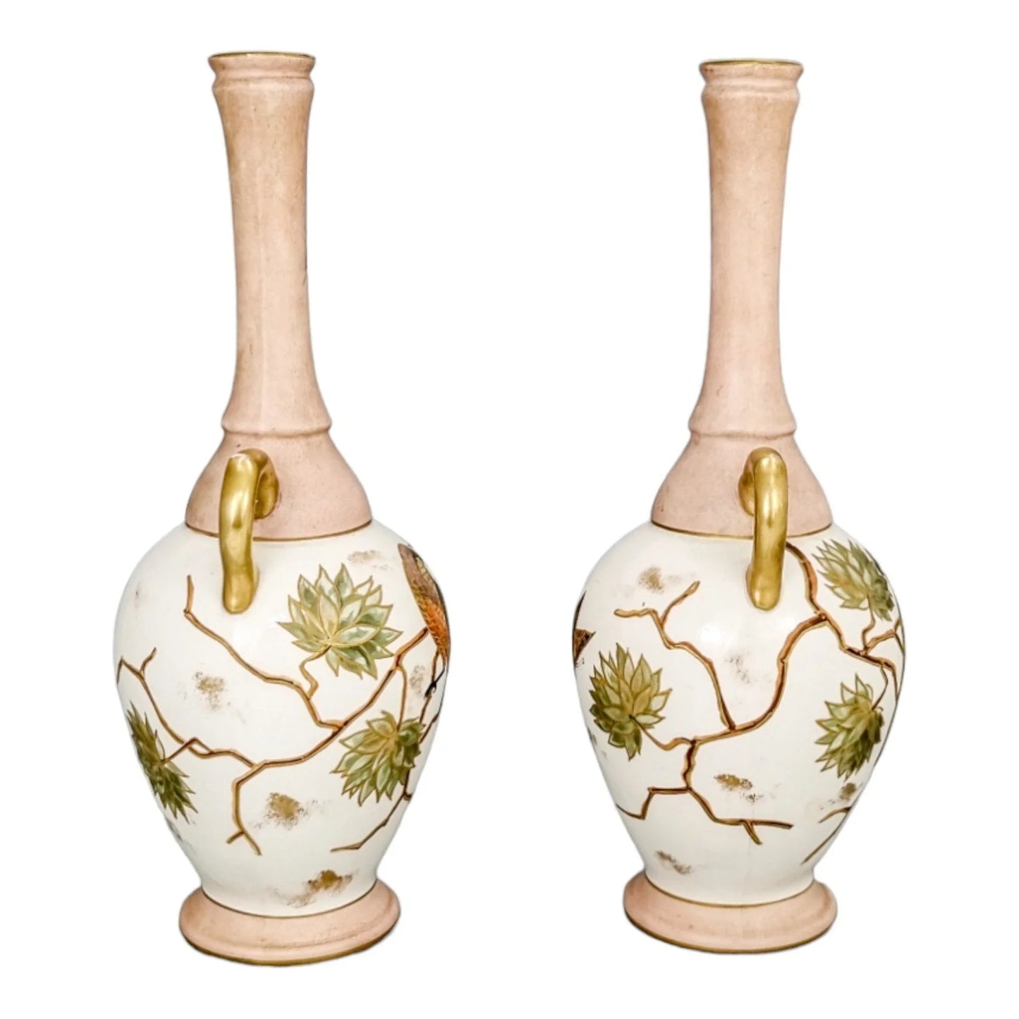 1880's Franz Anton Mehlem for Royal Bonn blush Aesthetic pair of vases