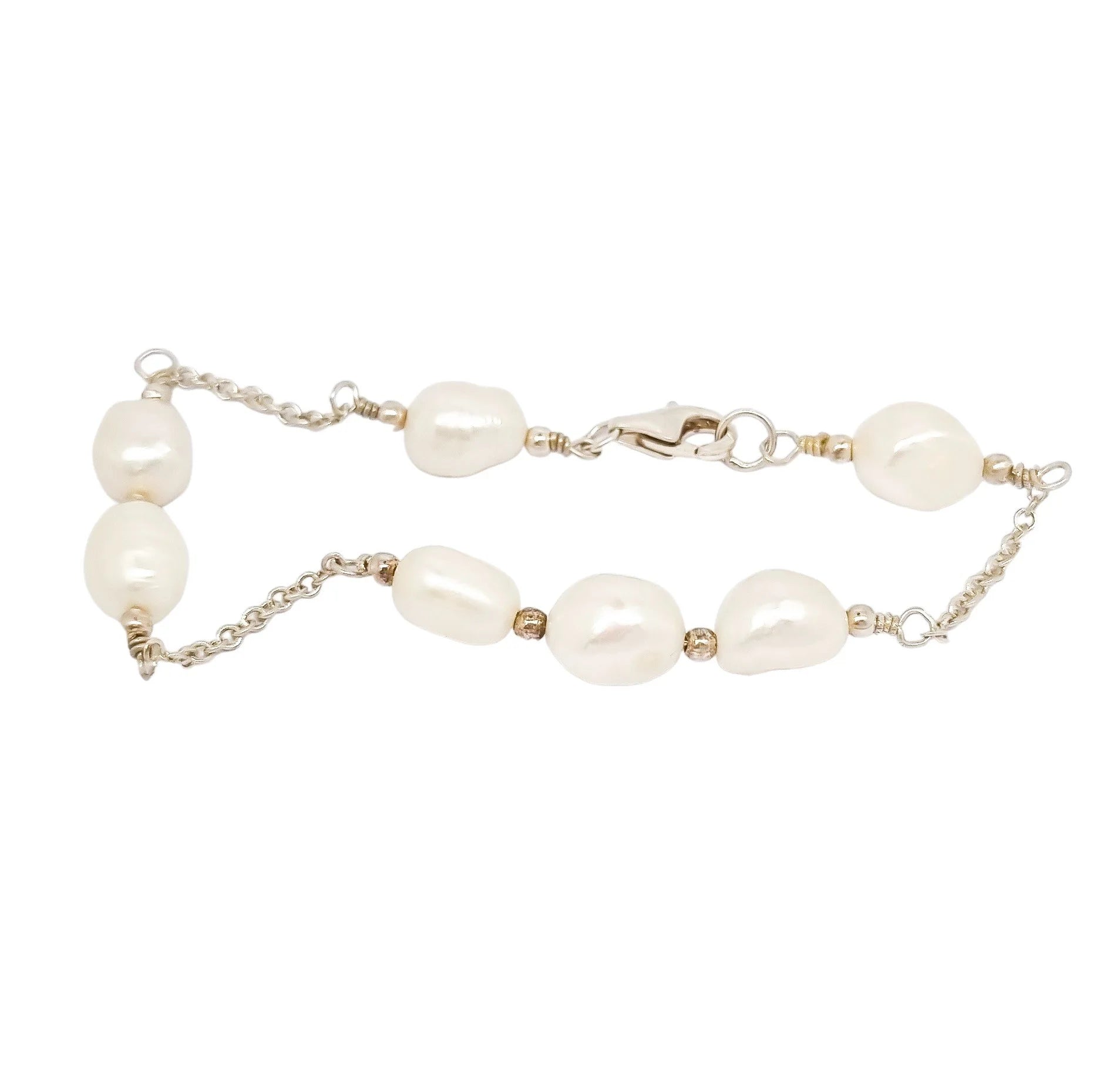 Vintage sterling silver bracelet with large baroque freshwater pearls