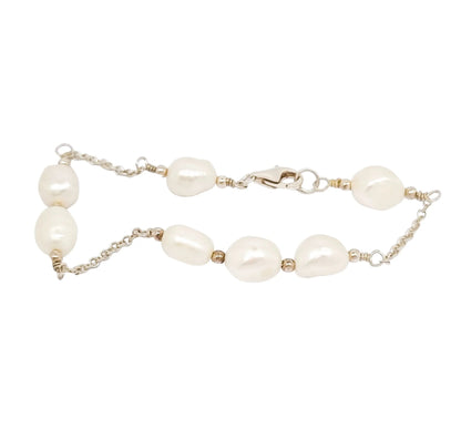 Vintage sterling silver bracelet with large baroque freshwater pearls