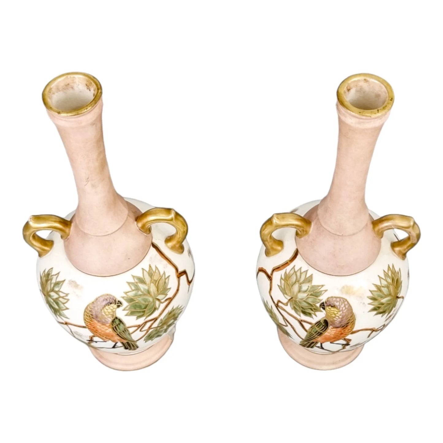 1880's Franz Anton Mehlem for Royal Bonn blush Aesthetic pair of vases